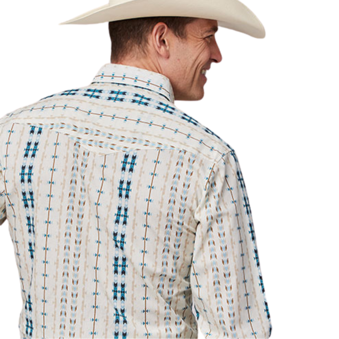 Roper Men's Vertical Aztec Stripe White Shirt