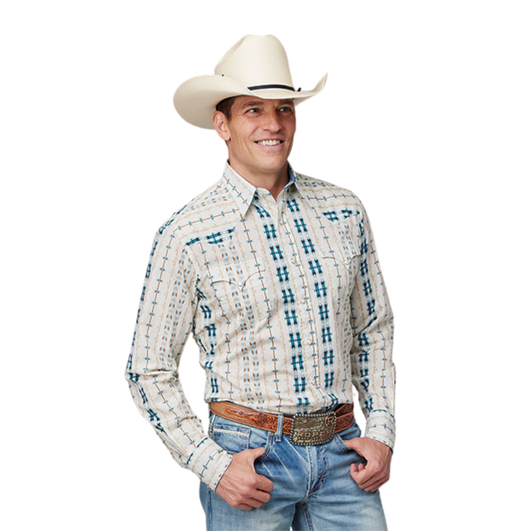 Roper Men's Vertical Aztec Stripe White Shirt
