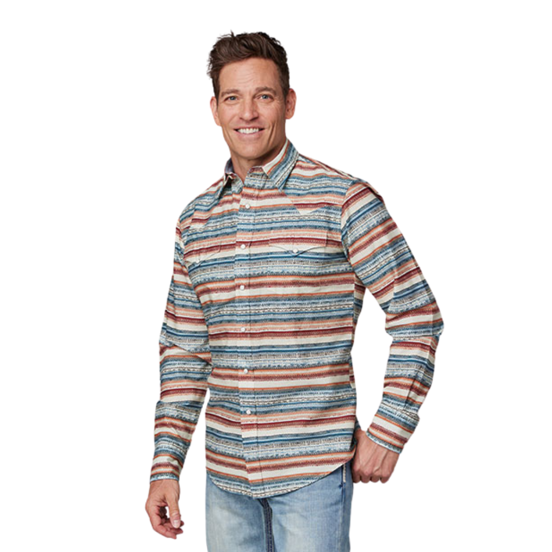 Roper Men's Distressed Aztec Print White Shirt