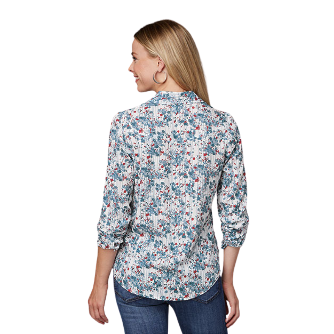 Roper Women's Ditzy Floral Print Rayon Challis White Shirt