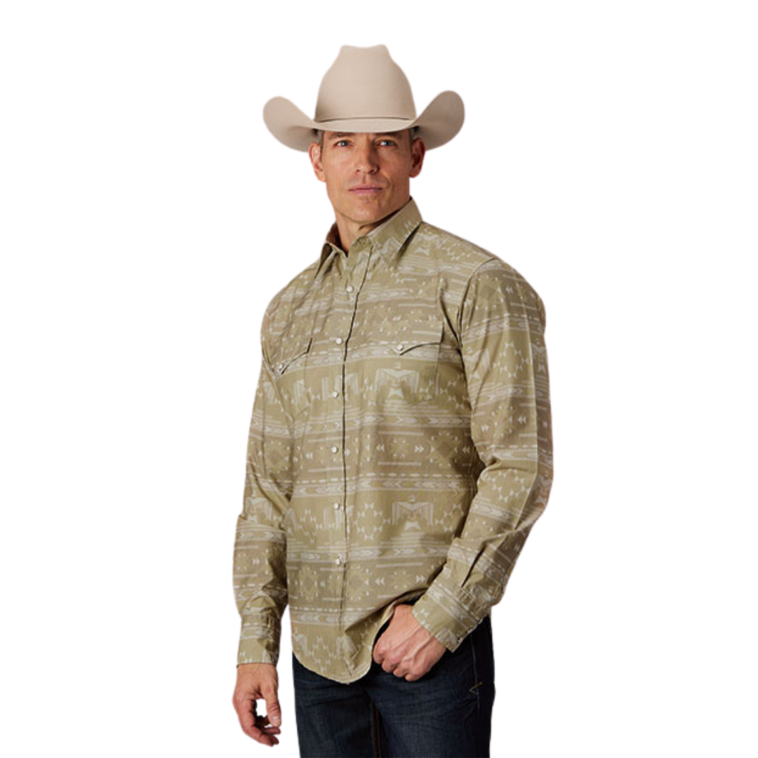 Roper Men's Firebird Print Brown Shirt