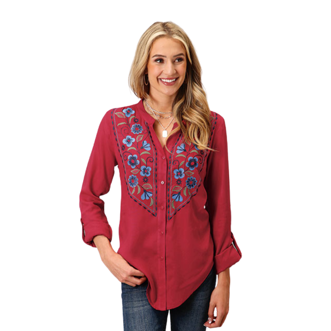 Roper Women's Rasperry Rayon Challis Red Blouse