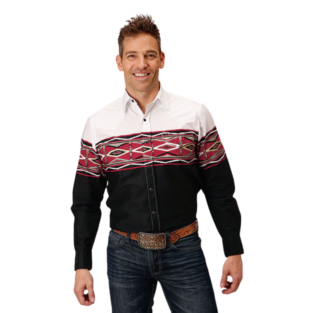 Roper Men's Tribal Border Black Shirt