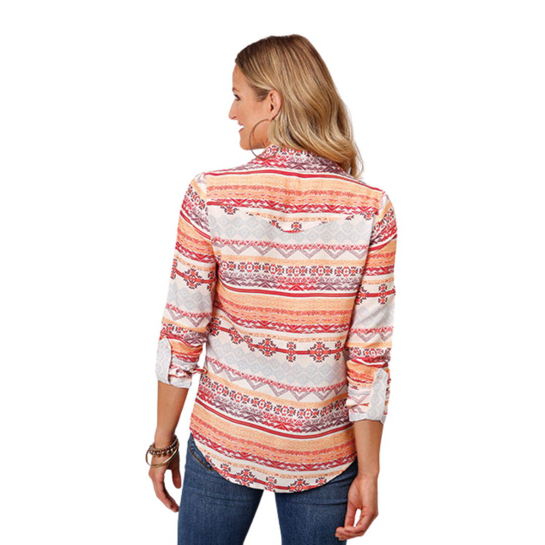 Roper Women's Aztec Print Rayon Orange Shirt