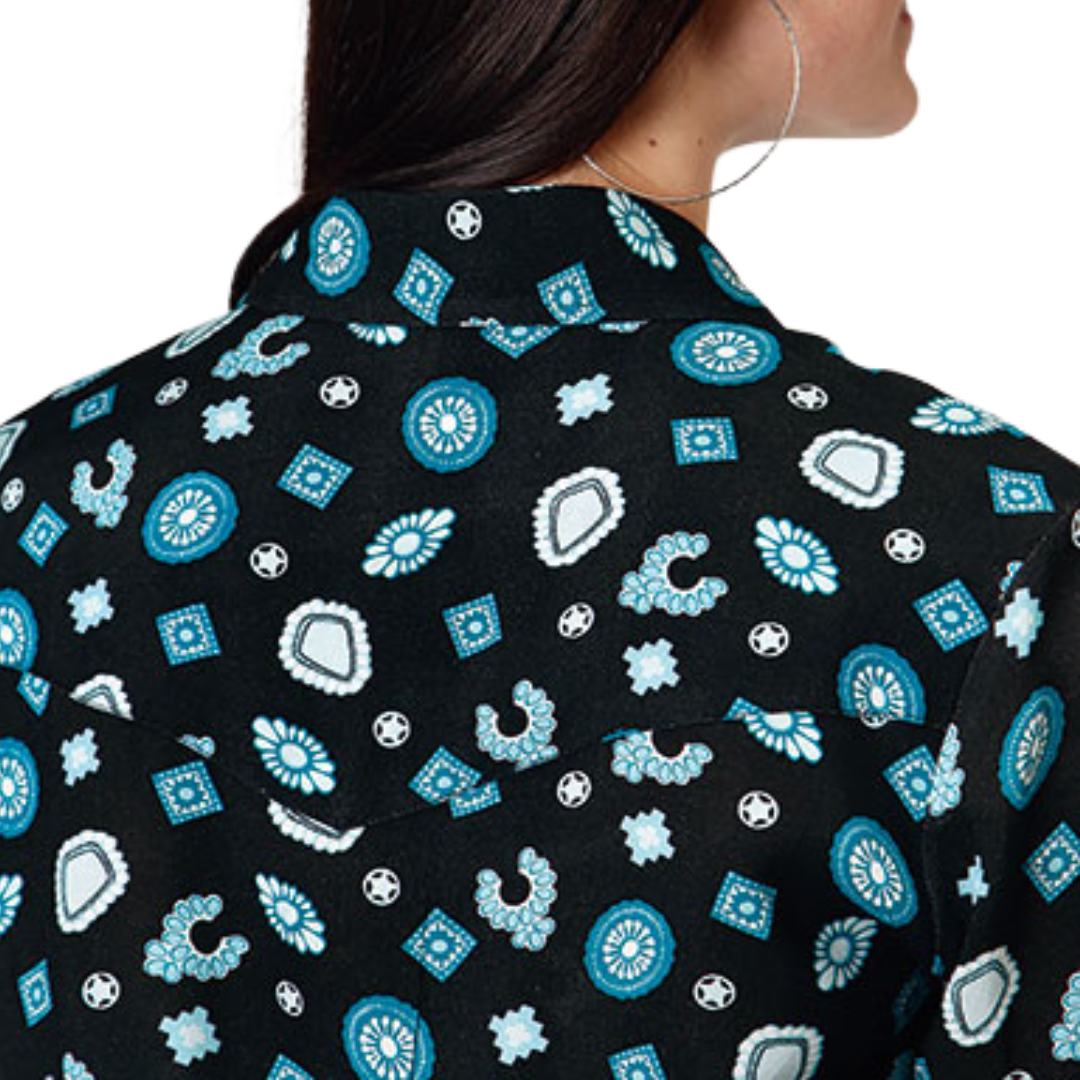 Roper Women's Jewelry Print Rayon Western Black Blouse