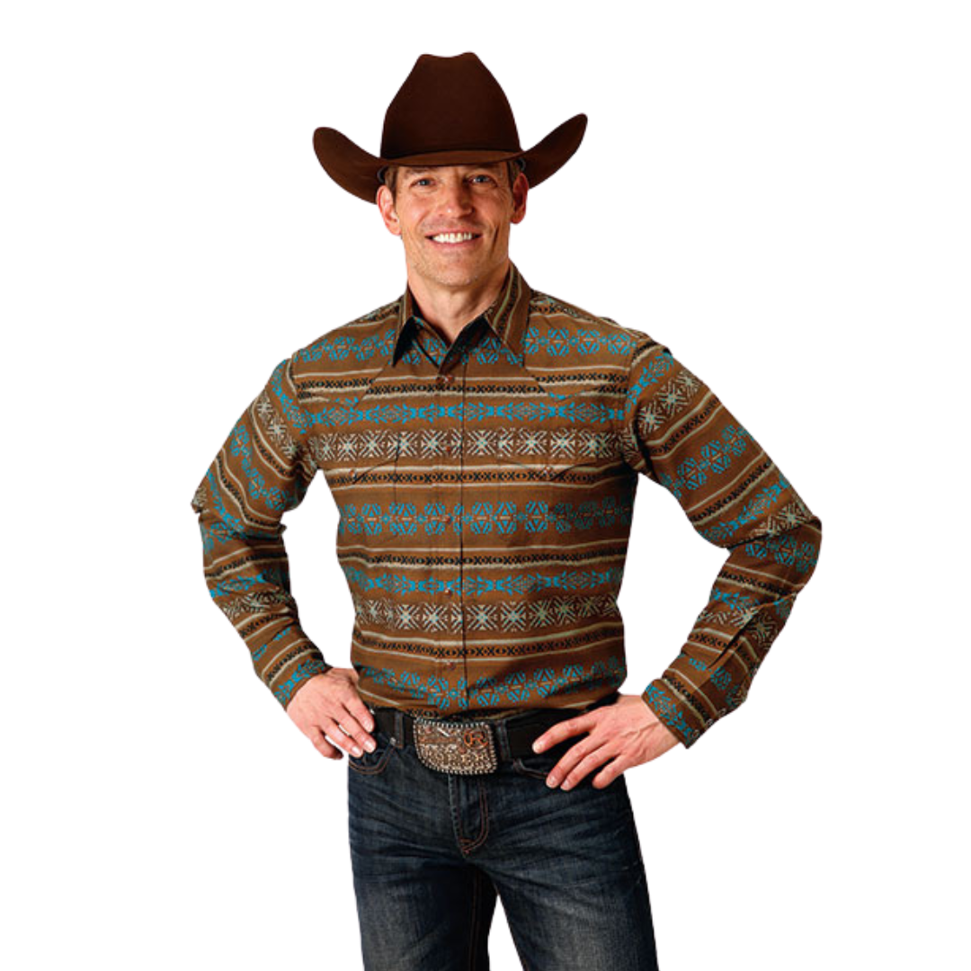 Roper Men's Clay Aztec Print Brown Shirt