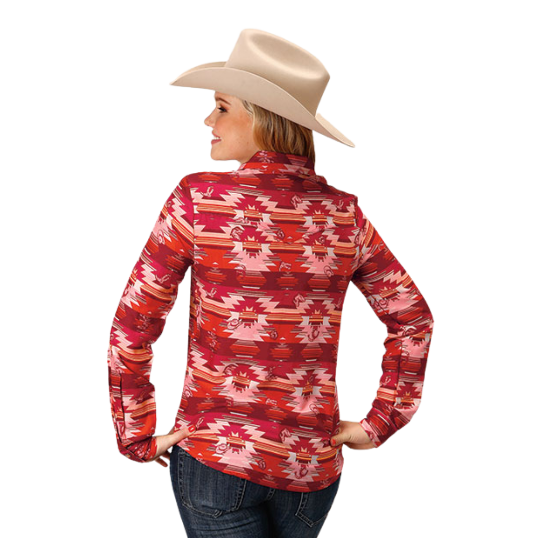 Roper Women's Rayon Aztec Print Red Blouse