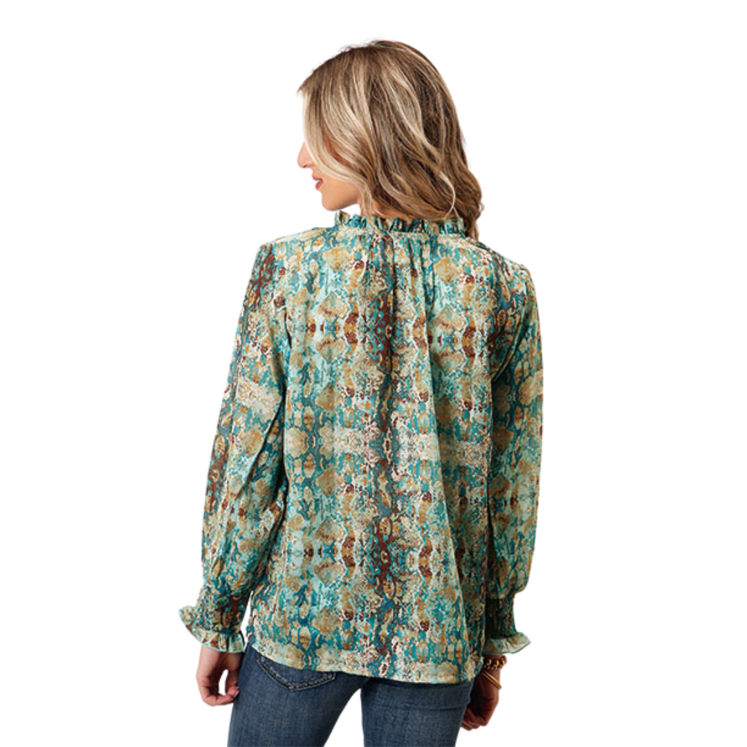 Roper Women's Poly Teal Snake Print Green Blouse