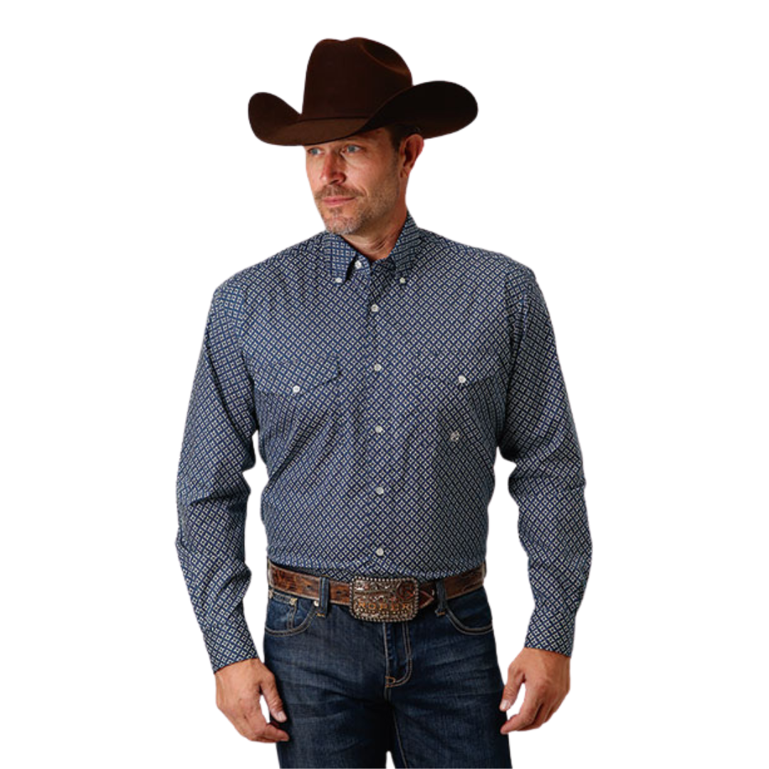 Roper Men's Diamond Print Navy Shirt