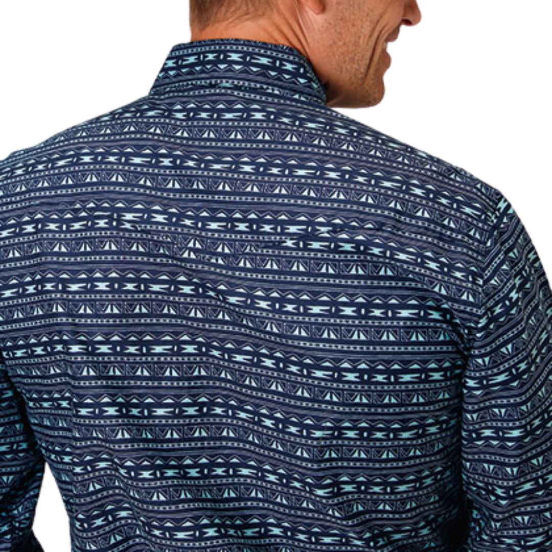 Roper Men's Zig Zag Tribal Print Western Blue Shirt