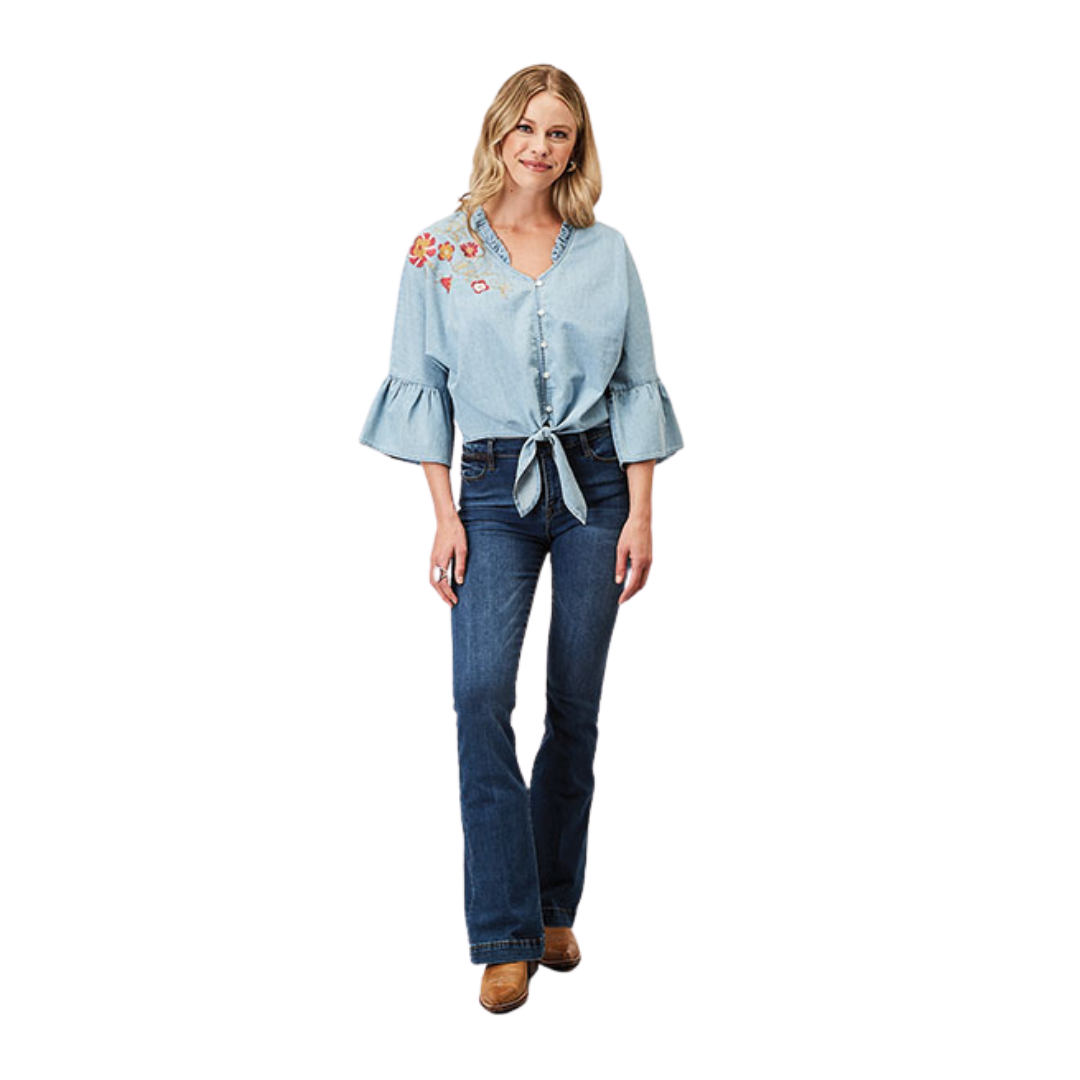 Roper Women's Cotton Denim Blue Blouse