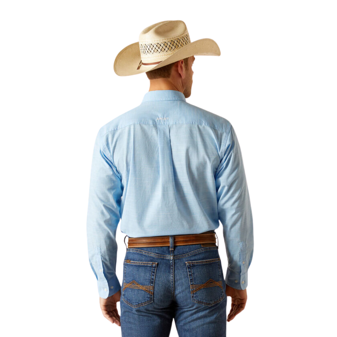 Ariat Men's Solid Slub Classic Fit Azure Blue Shirt