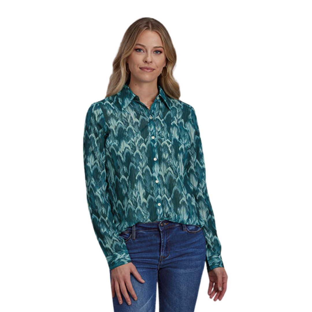 Roper Women's Western Print Green Shirt
