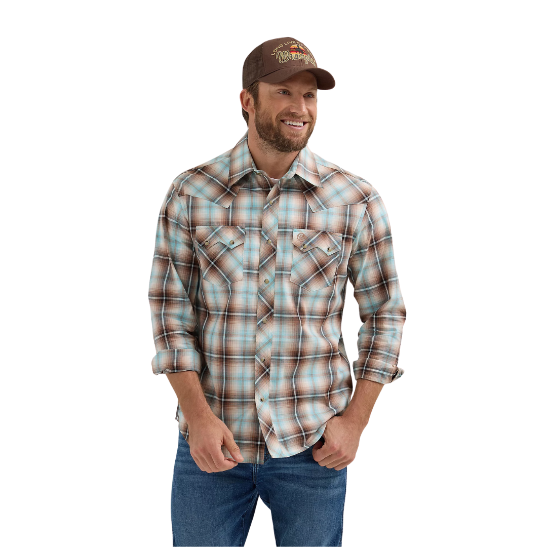 Wrangler Men's Retro Sawtooth Pocket Brown Shirt