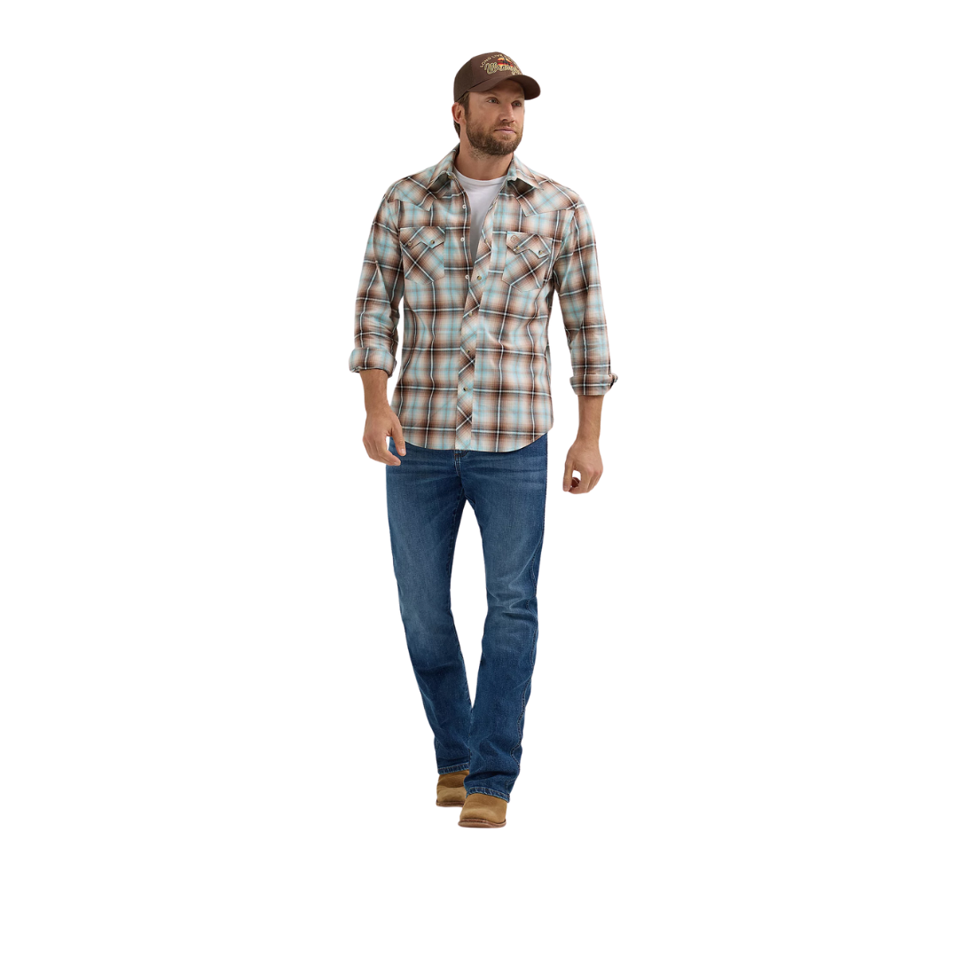 Wrangler Men's Retro Sawtooth Pocket Brown Shirt