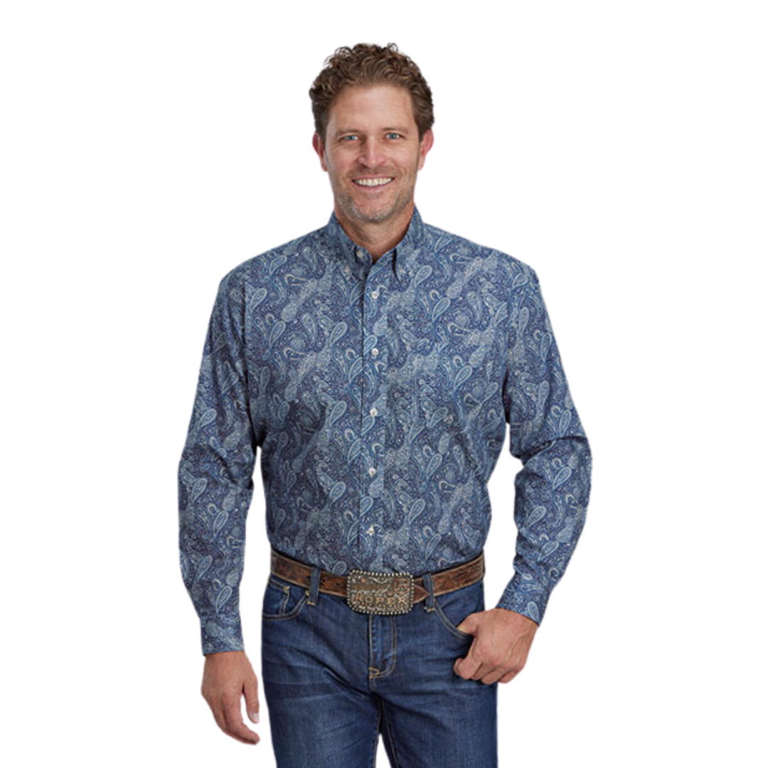 Roper Men's Long Sleeve Print Blue Shirt