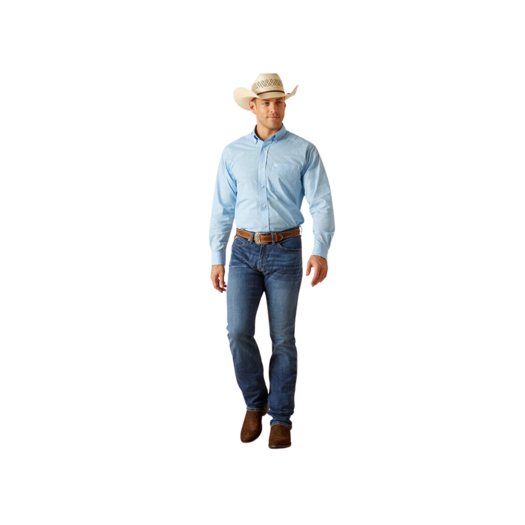 Ariat Men's Solid Slub Classic Fit Azure Blue Shirt