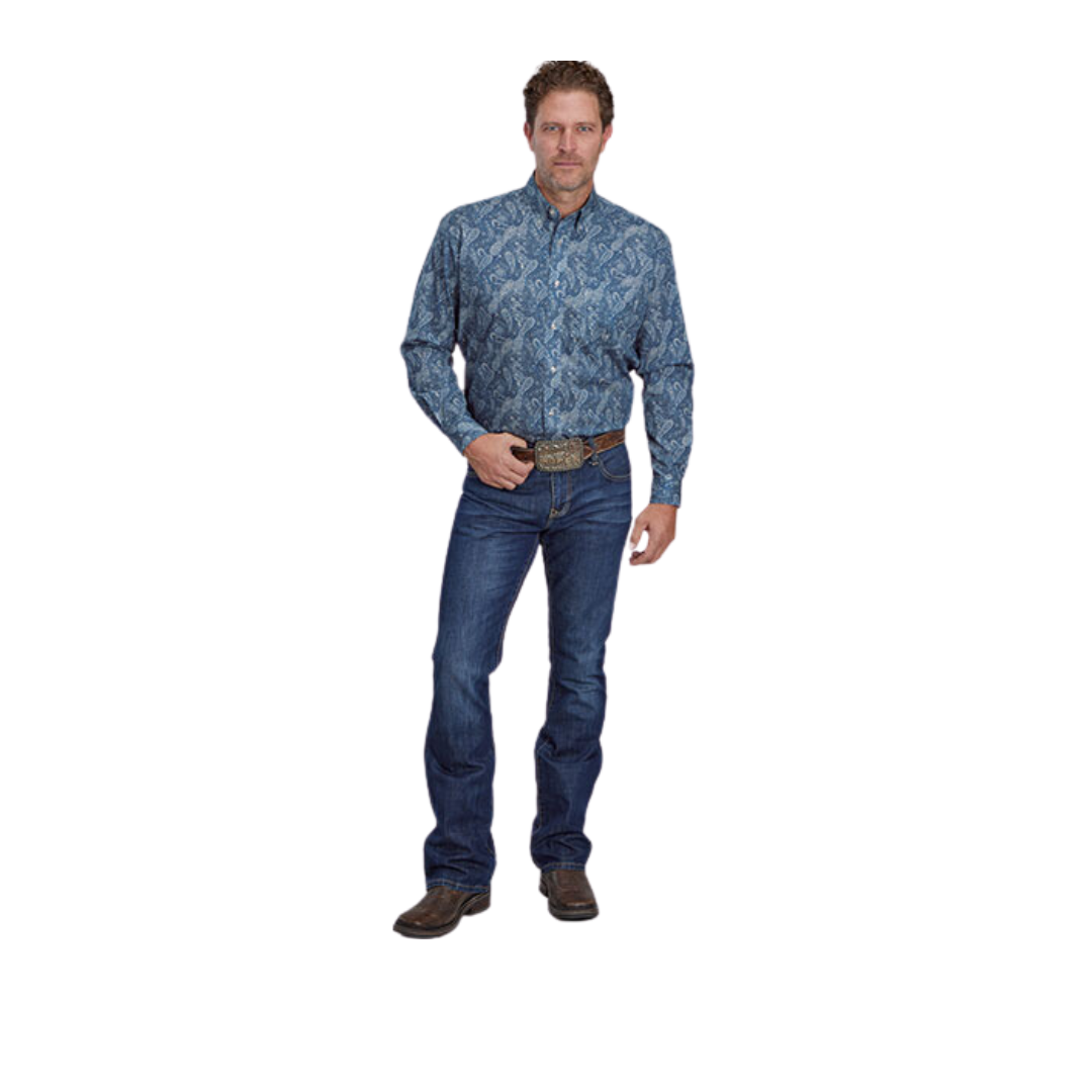 Roper Men's Long Sleeve Print Blue Shirt
