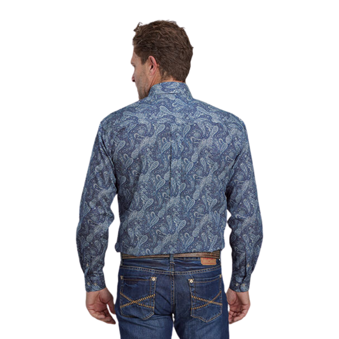 Roper Men's Long Sleeve Print Blue Shirt