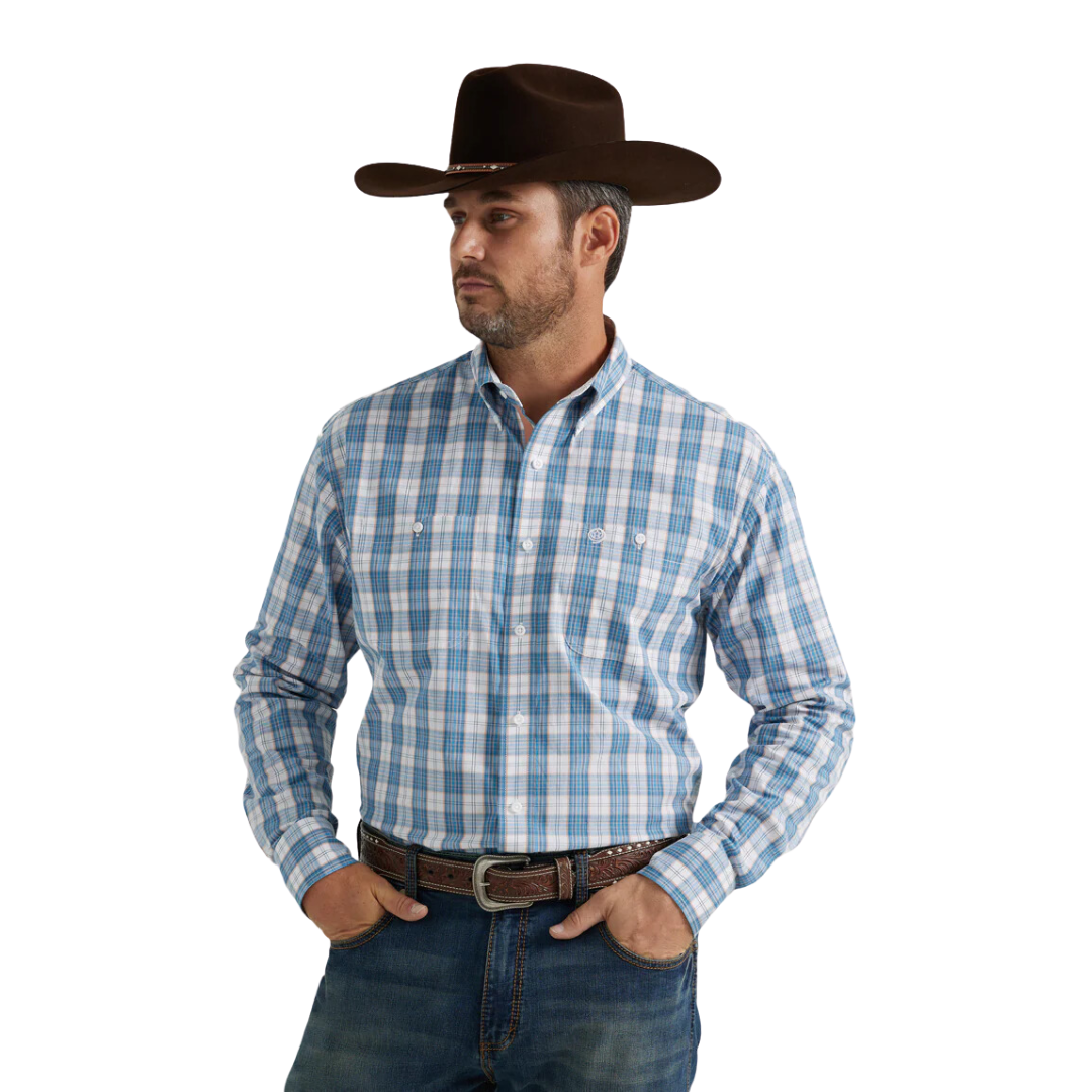 Wrangler Men's George Strait Collection Long Sleeve Blue Shirt