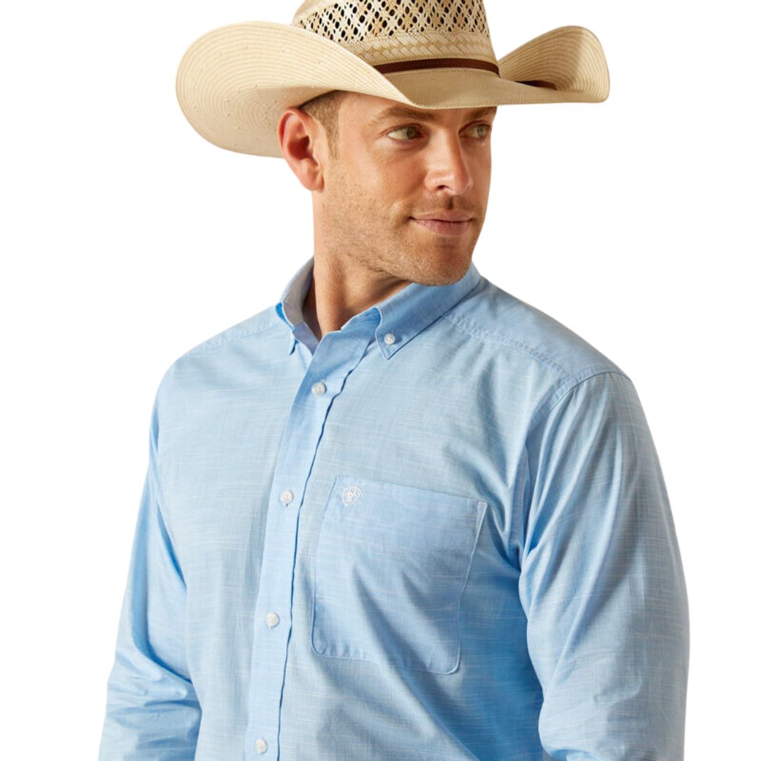 Ariat Men's Solid Slub Classic Fit Azure Blue Shirt