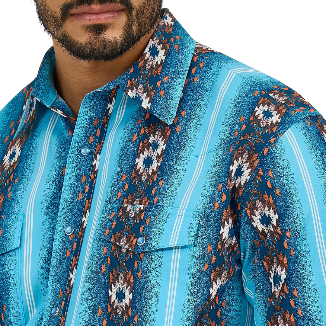 Wrangler Men's Checotah Sea Salt Blue Shirt