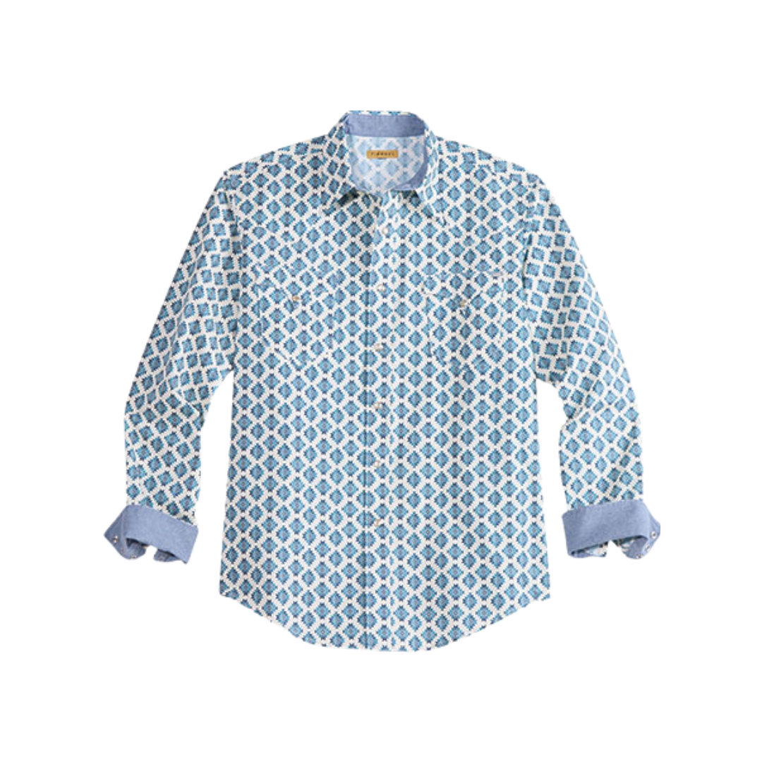 Roper Men's Allover Aztec Print Blue Shirt