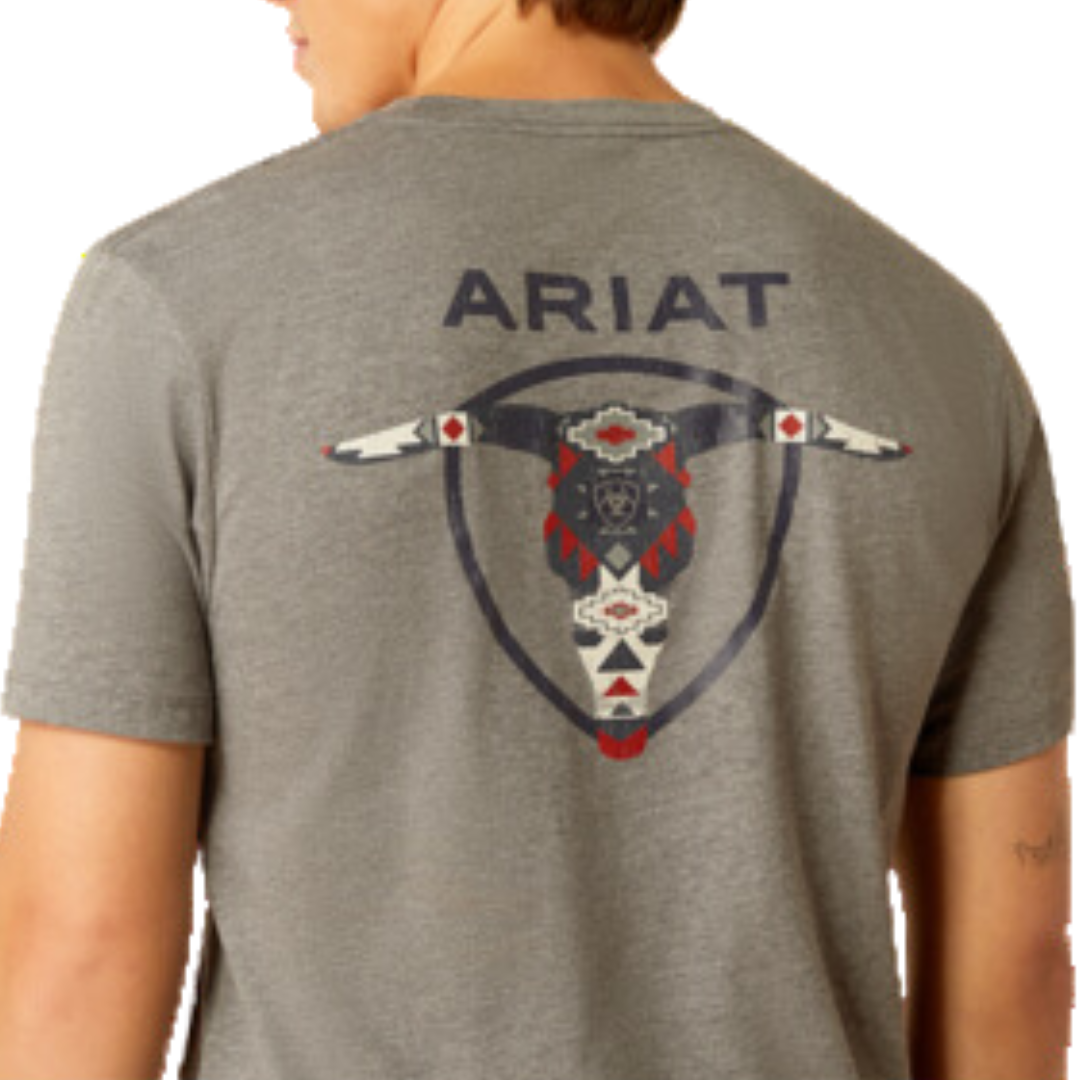 Ariat Men's Southwestern Longhorn Graphite Heather Tee Shirt