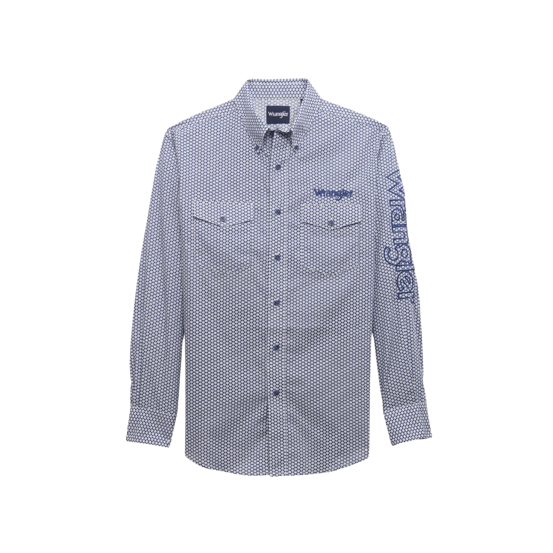 Wrangler Men's Logo Classic Fit Blue Shirt