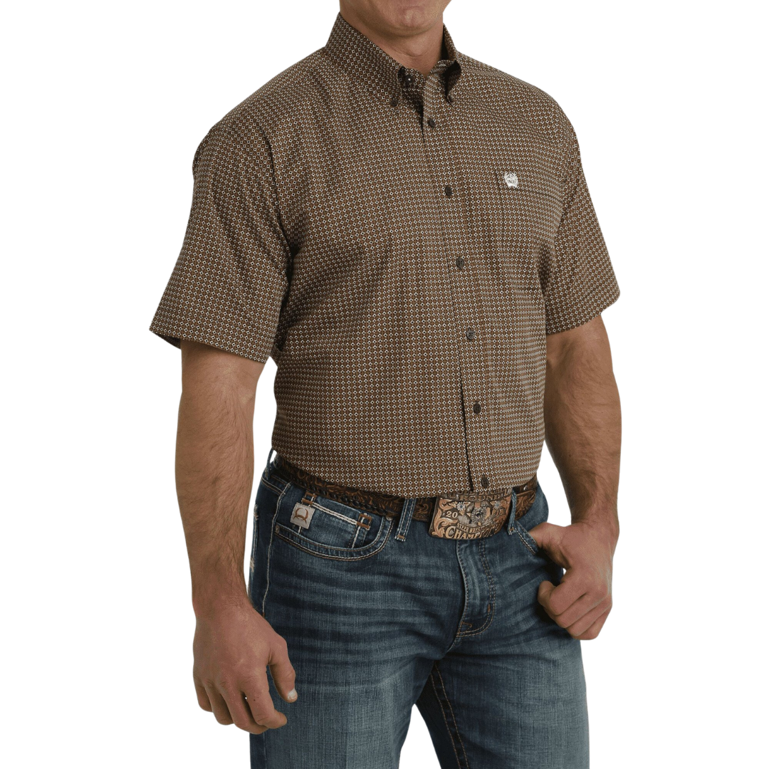 Cinch Men's Geometric Print Brown Shirt