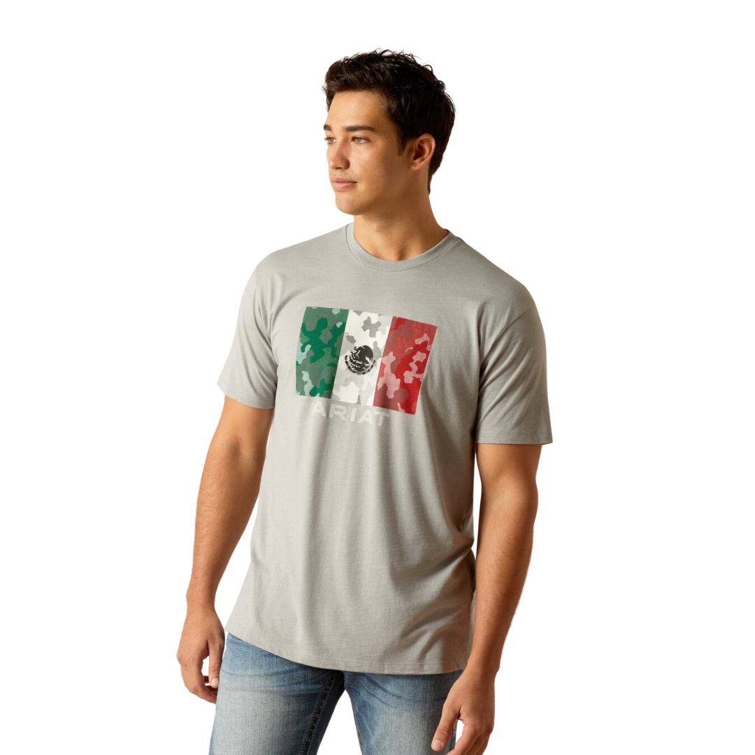 Ariat Men's Mexico Camo Flag Stone Heather Tee Shirt