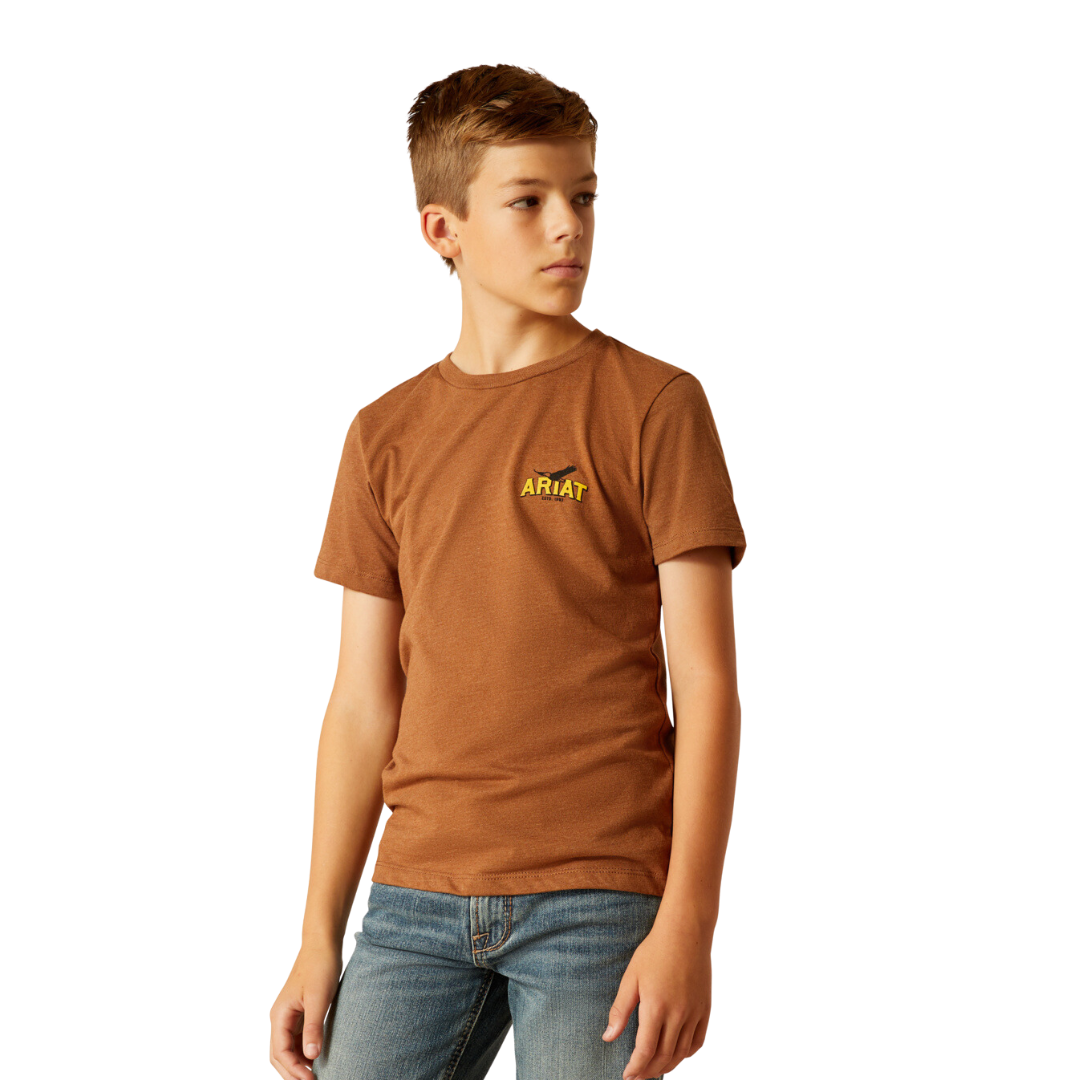 Ariat Youth Boy's Bison Sketch Shield Cinnamon Brown Shirt