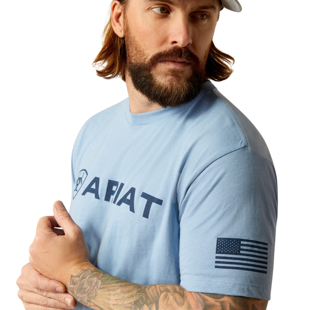 Ariat Men's Shield Flag Light Blue Heather Tee Shirt