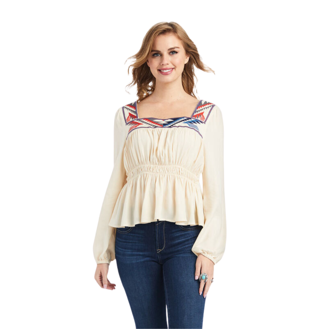 Ariat Women's Jacquard Chimayo Top Buttercream Blouse