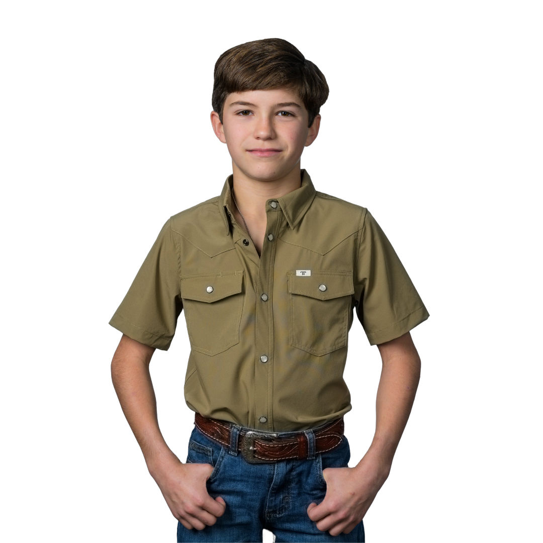 Ferrell Kid's Short Sleeve Snap Khaki Shirt