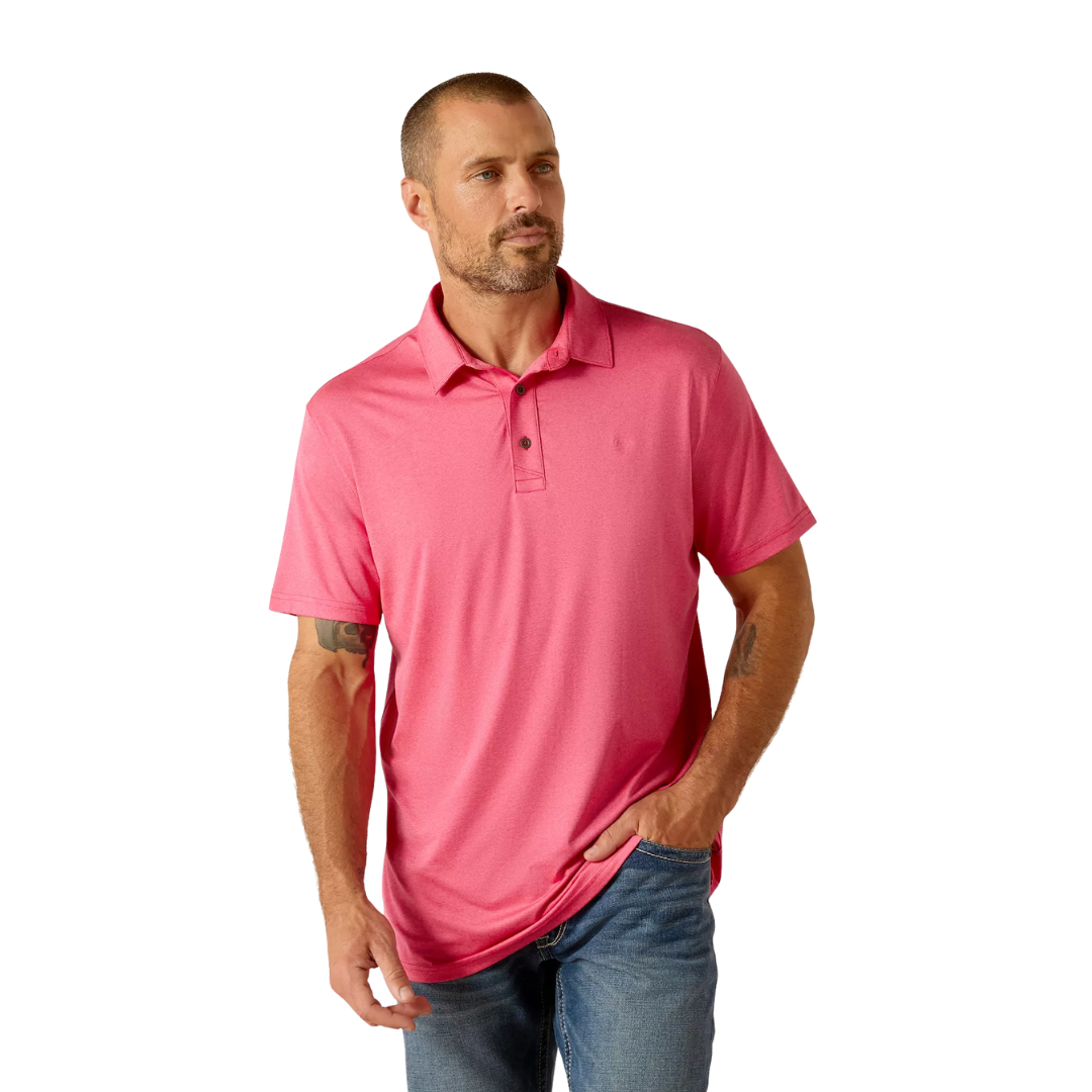 Ariat Men's Charger Fitted Pulse Polo Pink Shirt