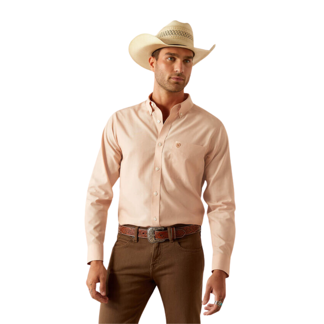 Ariat Men's Wrinkle Free Solid Fitted Light Brown Shirt