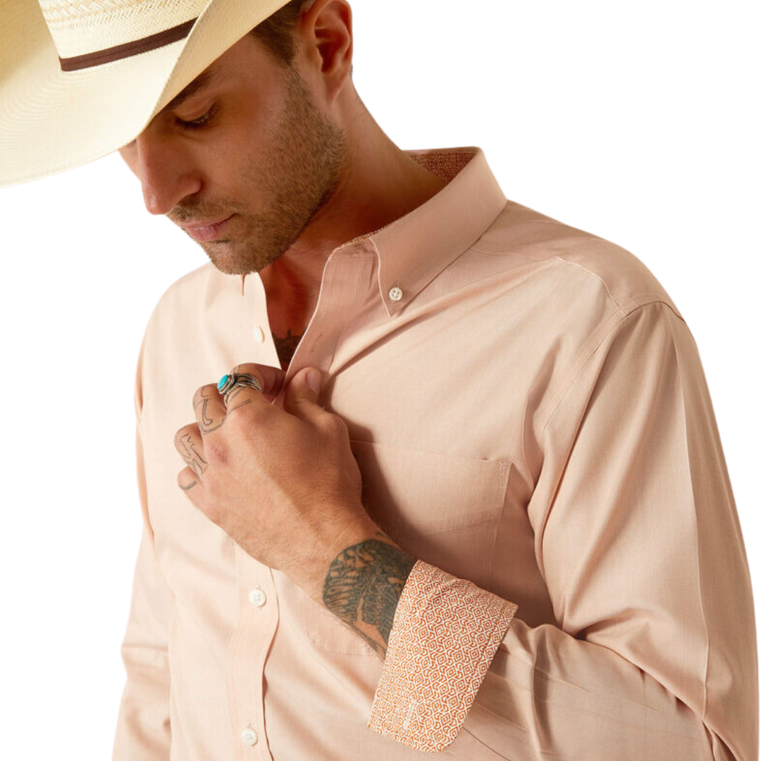 Ariat Men's Wrinkle Free Solid Fitted Light Brown Shirt