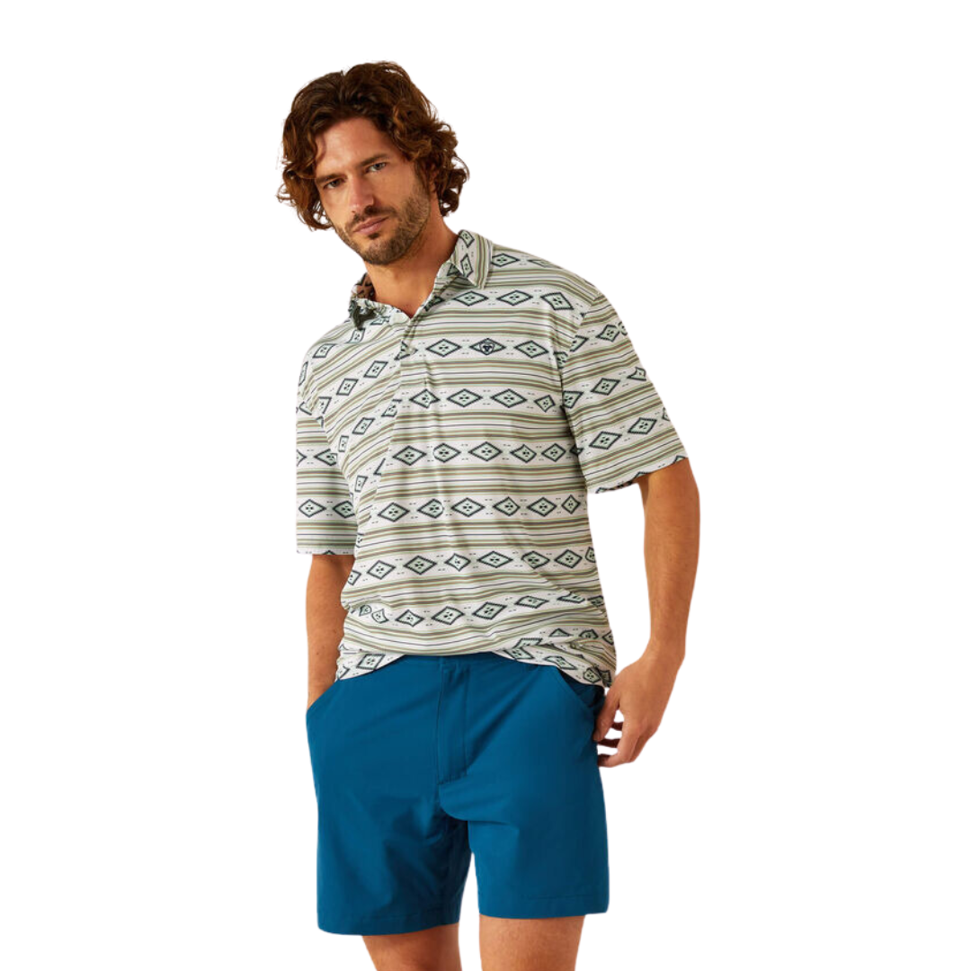Ariat Men's All Over Print Polo White Seape Shirt