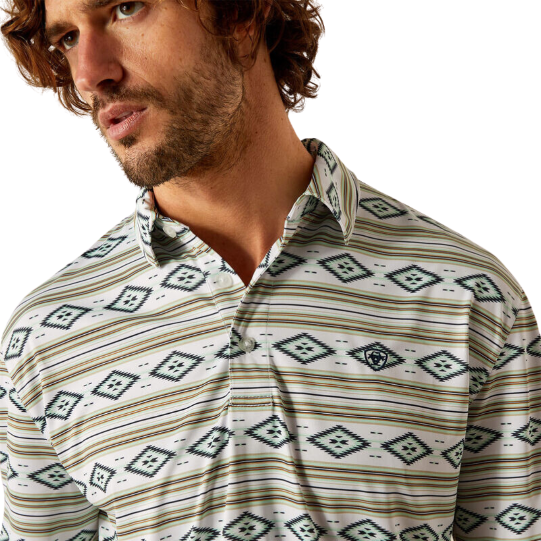 Ariat Men's All Over Print Polo White Seape Shirt
