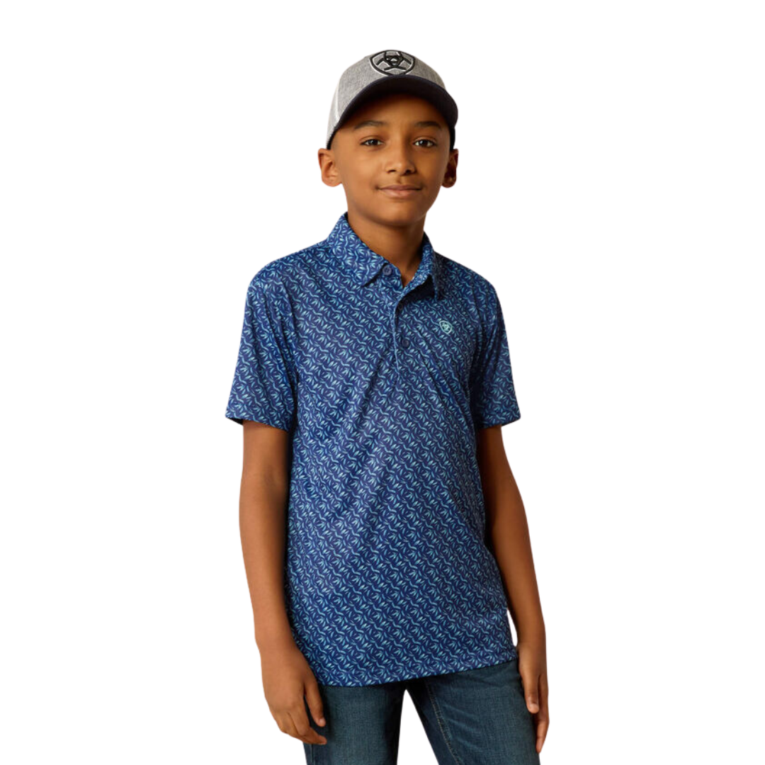 Ariat Youth Boy's All Over Print Polo Blue Depths Shirt