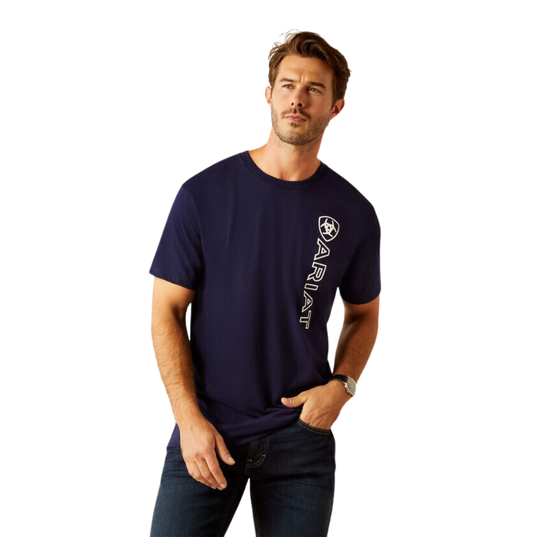 Ariat Men's Vertical Logo Classic Blue Tee Shirt