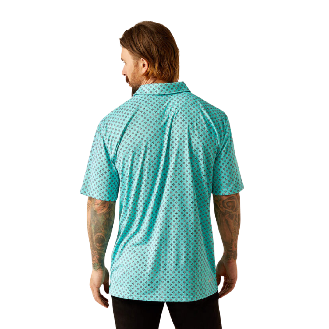 Ariat Men's All Over Print Polo Aruba Blue Shirt