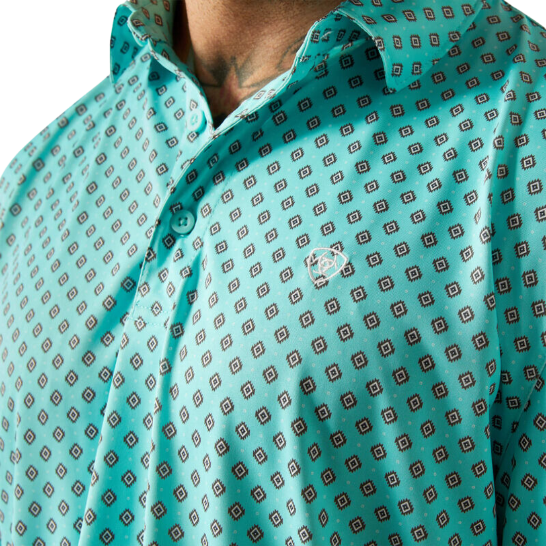 Ariat Men's All Over Print Polo Aruba Blue Shirt