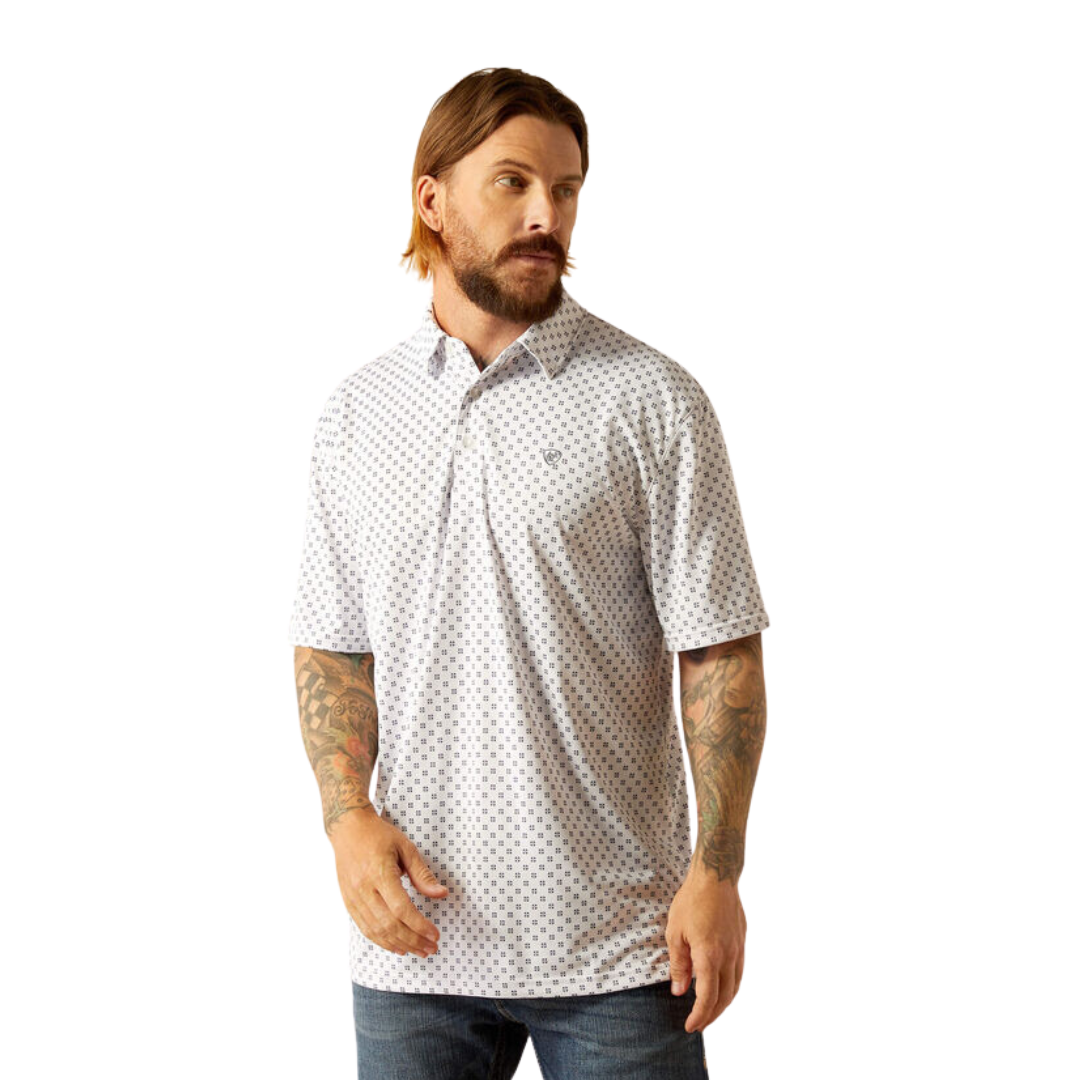Ariat Men's All Over Print Polo White Geo Shirt