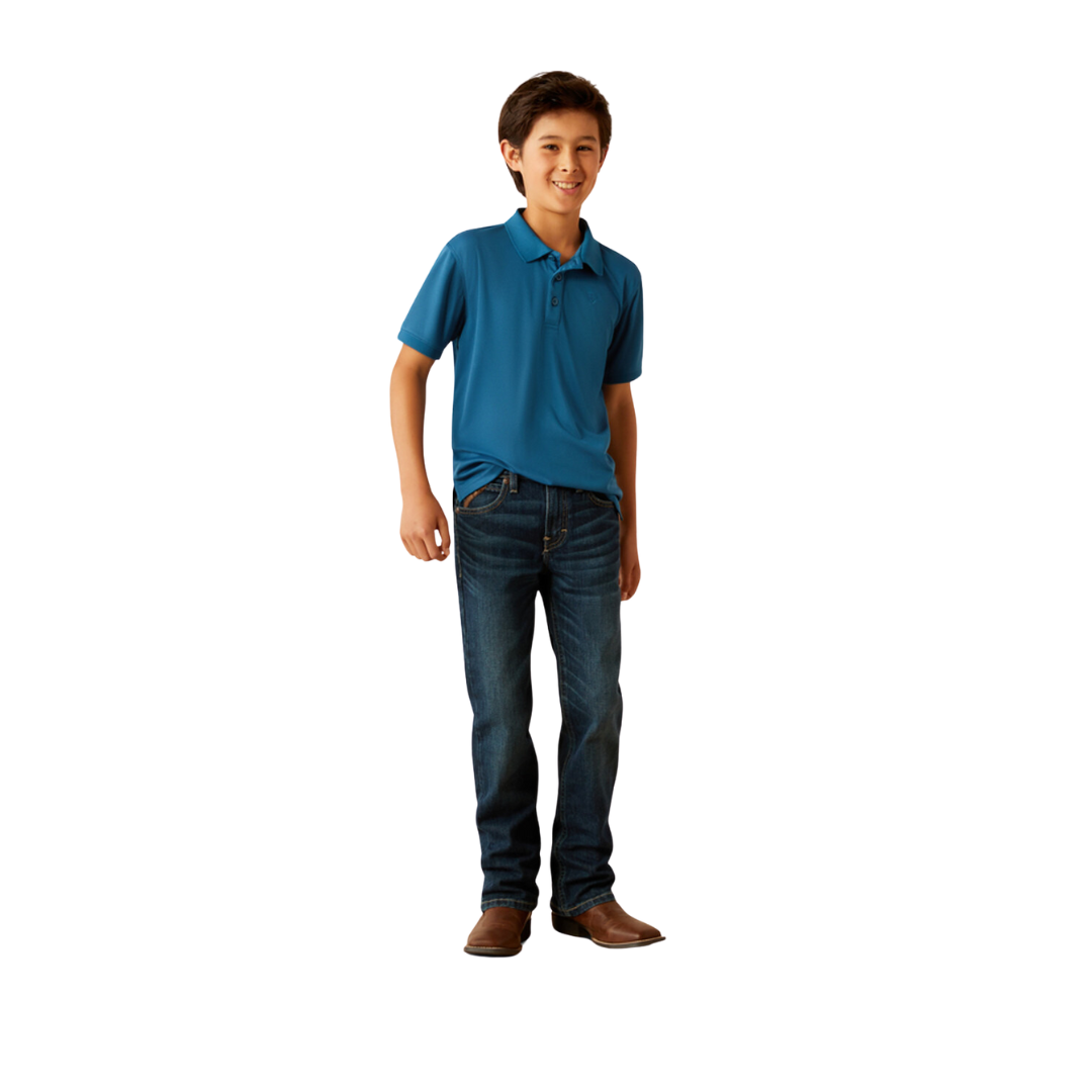 Ariat Youth Boy's Tek Sapphire Polo Blue Shirt