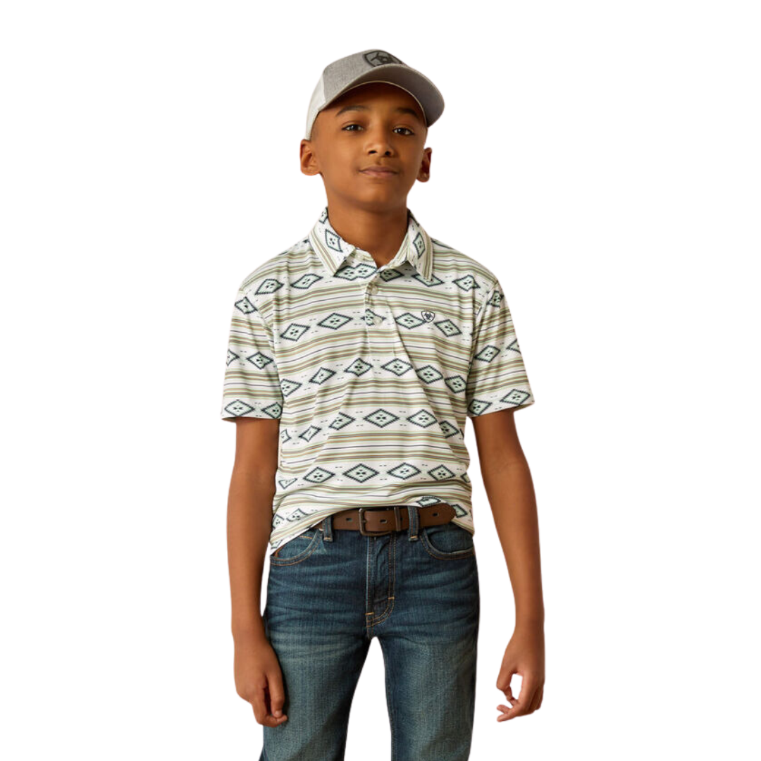 Ariat Youth Boy's All Over Print Polo White Serape Shirt