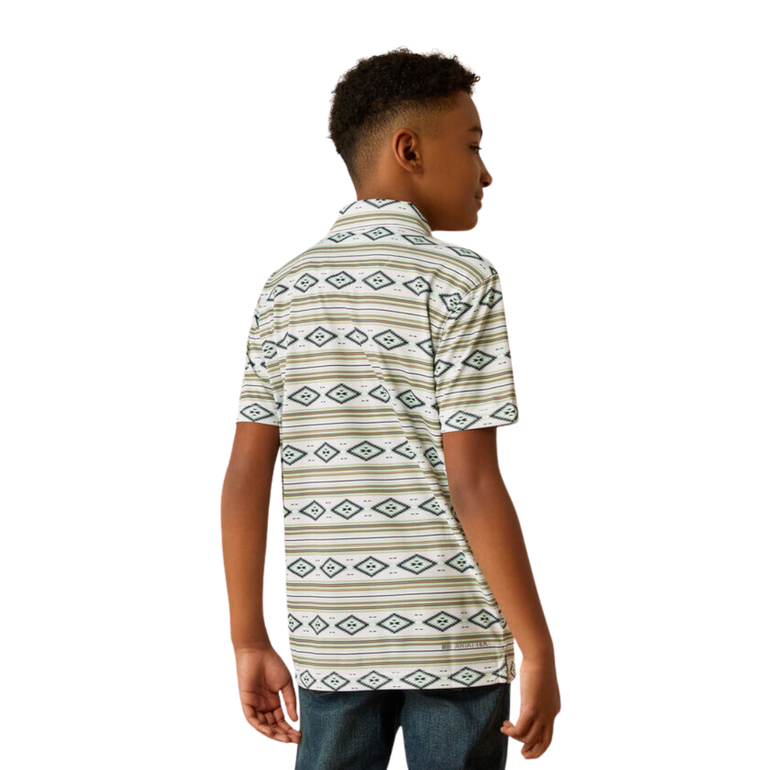 Ariat Youth Boy's All Over Print Polo White Serape Shirt
