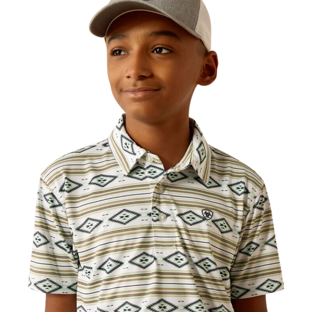 Ariat Youth Boy's All Over Print Polo White Serape Shirt