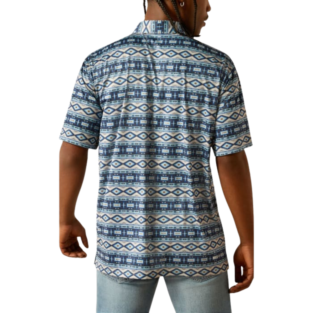 Ariat Men's Charger Grey Sky Blue Aztec Polo Shirt